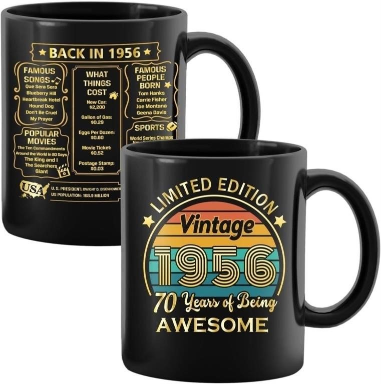 Black Ceramic Mug Back In 1956 70th Birthday Design