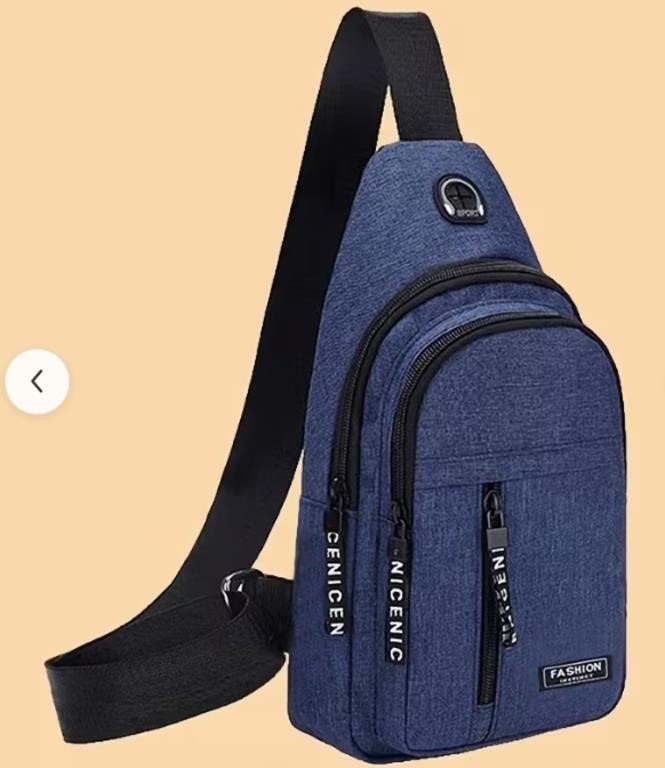 Navy Nylon Single-Strap Sling Bag With Zip Pockets