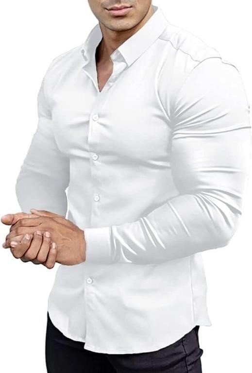 Men's Muscle Fit Long Sleeve Stretch Dress Shirt for Men's apparel Size Large
