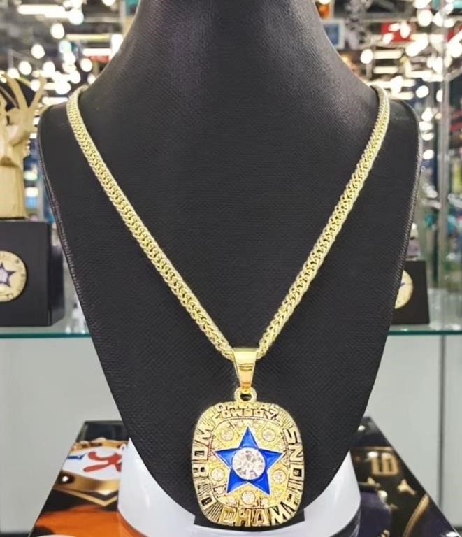 Dallas Cowboys Championship Ring Pendant Necklace With Rhinestones