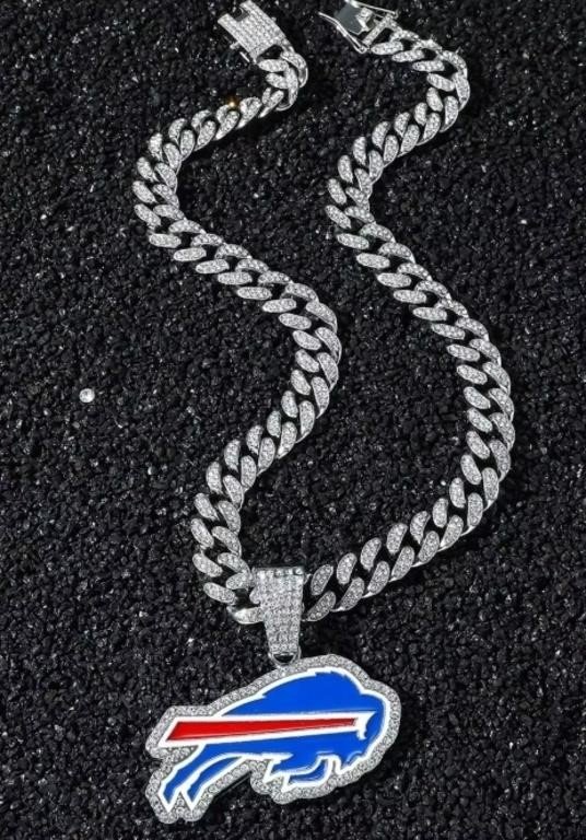 Buffalo Bills Iced Out Logo Pendant with Cuban Link Chain Necklace for…
