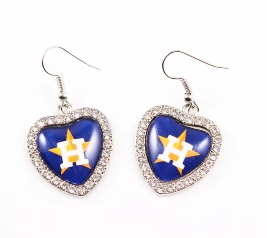 Houston Astros Heart Drop Earrings With Rhinestones